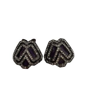 Vintage Shoe Clips Silvertone Rhinestones Purple Velvet 2" Signed